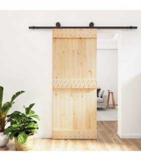 vidaXL Sliding Door Natural and Black 85 x 210 cm Solid Pine Wood