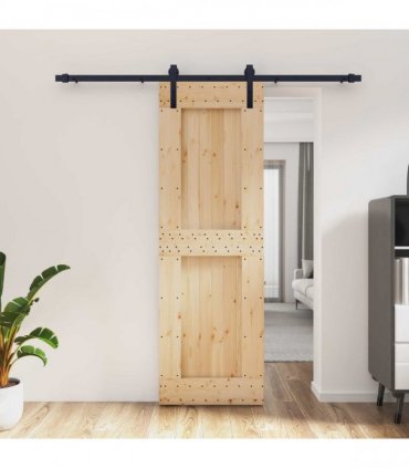 vidaXL Sliding Door Natural and Black 70 x 210 cm Solid Pine Wood
