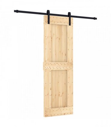vidaXL Sliding Door Natural and Black 70 x 210 cm Solid Pine Wood