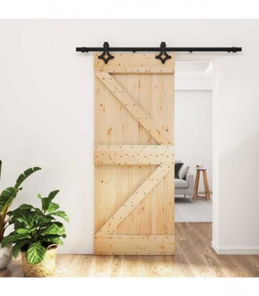 vidaXL Sliding Door Natural and Black 85 x 210 cm Solid Pine Wood