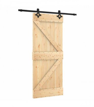 vidaXL Sliding Door Natural and Black 85 x 210 cm Solid Pine Wood