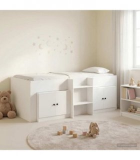 vidaXL Loft Bed Frame with Cabinet 3 pcs White Engineered Wood
