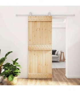 vidaXL Sliding Door Natural and White 80 x 210 cm Solid Pine Wood