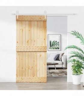 vidaXL Sliding Door Natural and White 95 x 210 cm Solid Pine Wood