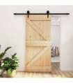 vidaXL Sliding Door Natural and Black 95 x 210 cm Solid Pine Wood