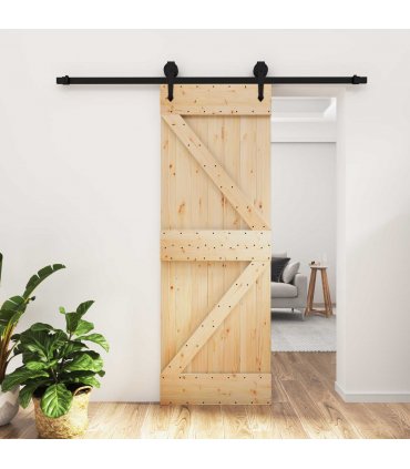 vidaXL Sliding Door Natural and Black 70 x 210 cm Solid Pine Wood