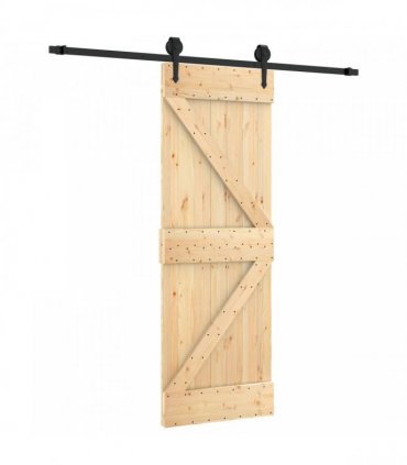 vidaXL Sliding Door Natural and Black 70 x 210 cm Solid Pine Wood