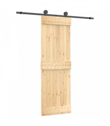 vidaXL Sliding Door Natural and Black 70 x 210 cm Solid Pine Wood