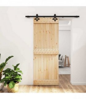 vidaXL Sliding Door Natural and Black 80 x 210 cm Solid Pine Wood