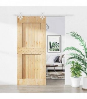 vidaXL Sliding Door Natural and White 90 x 210 cm Solid Pine Wood