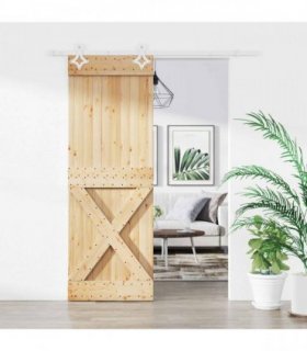vidaXL Sliding Door Natural and White 80 x 210 cm Solid Pine Wood