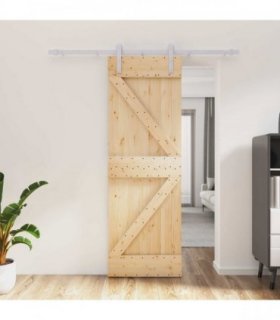 vidaXL Sliding Door Natural and White 70 x 210 cm Solid Pine Wood