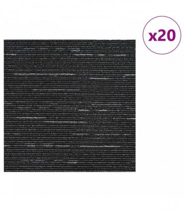 vidaXL Carpet Tile Striped Black 50 x 50 cm 20 pcs PP and Bitumen
