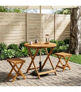 vidaXL Folding Garden Table Natural Ø70 x 75 cm Solid Acacia Wood