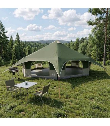 vidaXL Family Tent Green 18-Person 185T Polyester with PU Coating