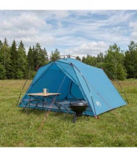 vidaXL Tunnel Tent Blue 4-Person 185T Polyester with PU Coating