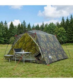 vidaXL Tunnel Tent Camouflage 4-Person 185T Polyester with PU Coating