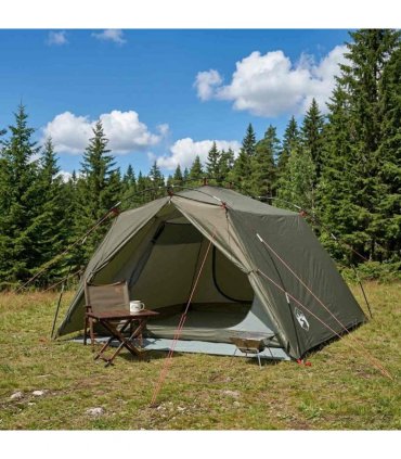 vidaXL Tunnel Tent Olive Green 4-Person 185T Polyester with PU Coating