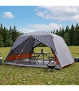 vidaXL Backpacking Tent Grey and Orange 4-Person