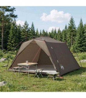 vidaXL Tunnel Tent Brown and Grey 4-Person