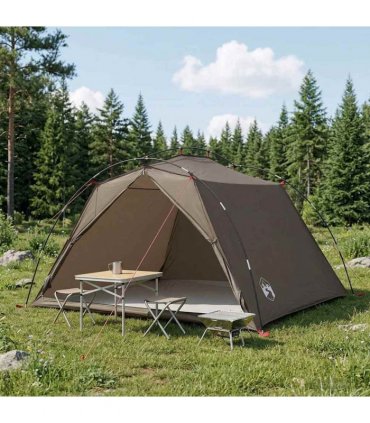 vidaXL Tunnel Tent Brown and Grey 4-Person