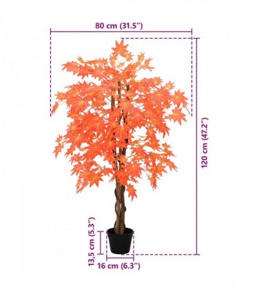 vidaXL Artificial Maple Tree Red 80 x 16 x 120 cm Fabric and Wood