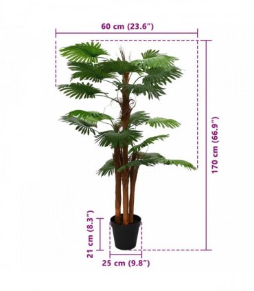 vidaXL Artificial Fan Palm Tree Green 60 x 25 x 170 cm