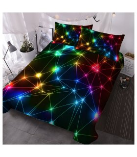 Triangle Retro Neon Duvet Cover Sets Glowing Sparkling Rainbow Laser Pattern 3 Piece Boy Bedding Sets (Single)