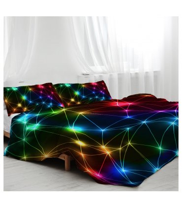 Triangle Retro Neon Duvet Cover Sets Glowing Sparkling Rainbow Laser Pattern 3 Piece Boy Bedding Sets (Single)