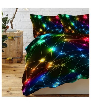 Triangle Retro Neon Duvet Cover Sets Glowing Sparkling Rainbow Laser Pattern 3 Piece Boy Bedding Sets (Single)