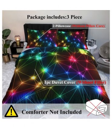 Triangle Retro Neon Duvet Cover Sets Glowing Sparkling Rainbow Laser Pattern 3 Piece Boy Bedding Sets (Single)