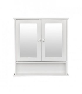 Double Door Mirror Indoor Bathroom Wall Mounted Cabinet Shelf White