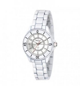 Henley Ladies Enamelled Round Case Silver sunray dial White Bracelet Watch H07241.4