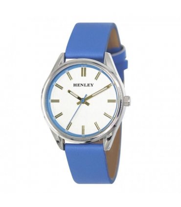 Henley Ladies Colourful Round silver tone case Blue Faux Leather Strap Watch H06185.6