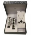 Paul Salatini Ladies Fashion Bling Black Dial Silver Bracelet Watch Gift Sets