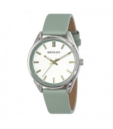 Henley Ladies Colourful Round silver tone case Green Faux Leather Strap Watch H06185.11