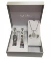 Paul Salatini Ladies Fashion Bling Grey Dial Silver Bracelet Watch Bracelet, Necklace & Earrings Gift Sets