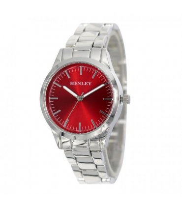 Henley Ladies Sunray Red Dial & Silver Bracelet Watch H07329.10