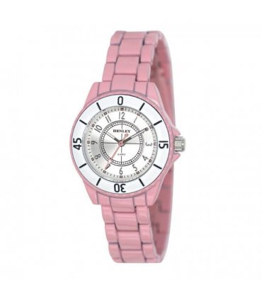 Henley Ladies Enamelled Round Case Silver sunray dial Pink Bracelet Watch H07241.5