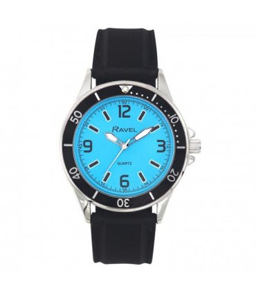 Ravel Mens Sports Blue Dial Black Silicone Strap Watch