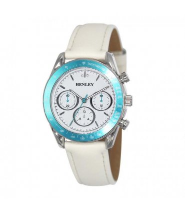 Henley Ladies Round sporty white dial Leather Strap Watch Blue H06183.6