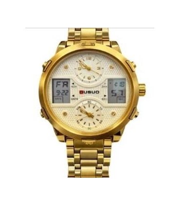 Ousuo Mens Fashion Ana Digital Big Dated White Dial Gold Plated Bracelet Watch NY London
