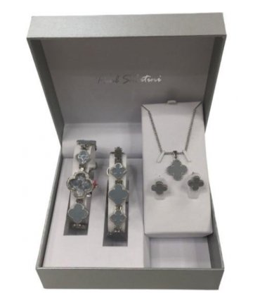 Paul Salatini Ladies Fashion Bling Grey Dial Silver Bracelet Watch Gift Sets