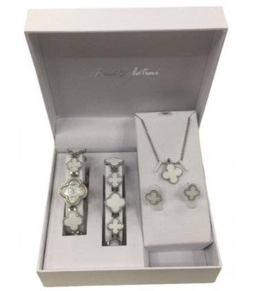 Paul Salatini Ladies Fashion Bling White Dial Silver Bracelet Watch Gift Sets