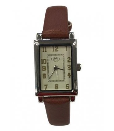 Limit Ladies Basic Rectangle Cream Face Brown Leather strap watch