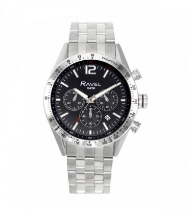 Ravel Mens Fashion 100m Water Resistant Chronograph Dated Dial Silver Plated Bracelet Watch RPR-MB