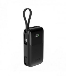 WYEFLUX Fast Charging Power Bank with Built-in Cables 10k mAh-BLACK