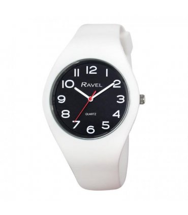 Ravel Unisex Large Comfort Fit Black Dial White Silicone Watch R1804.43