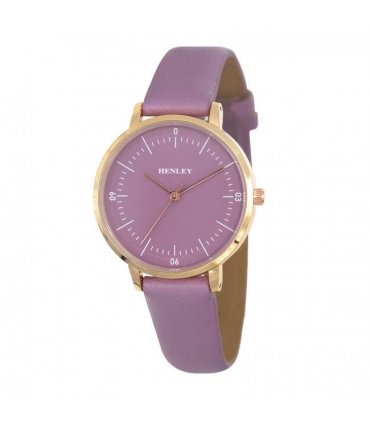 Henley Ladies Minimalistic Polished Round silver tone case Lavender Leather Strap Watch H06184.7