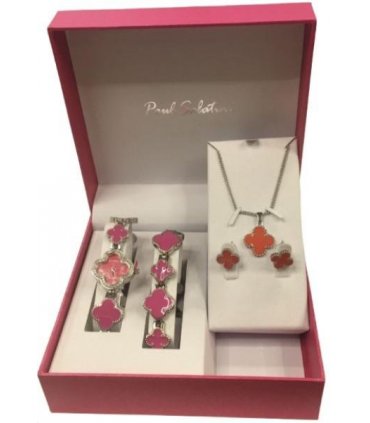 Paul Salatini Ladies Fashion Bling Pink Dial Silver Bracelet Watch Gift Sets